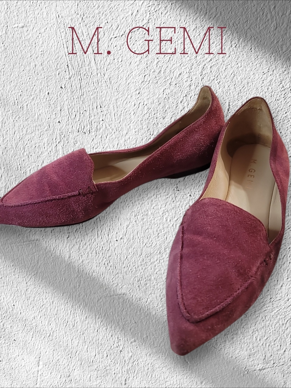 M. Gemi Burgundy Suede Pointed Loafers Sz 38/7.5 US Preloved